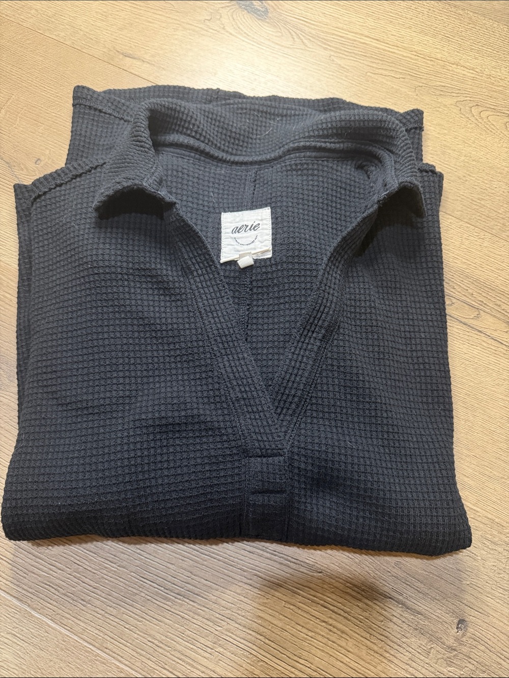 aerie Black Waffle-Knit V-Neck Tunic